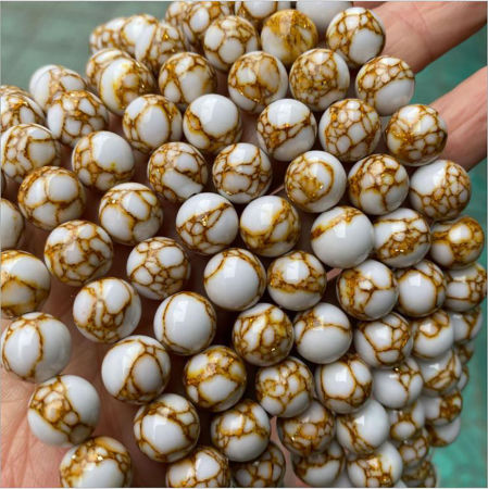 Image de Perles en Turquoise ( Synthétique) Rond Blanc 8mm Dia, 39cm - 38cm long, 1 Enfilade (Env. 48 Pcs/Enfilade)