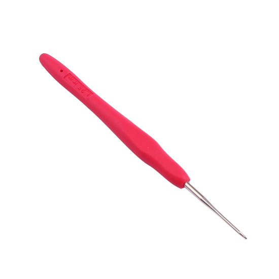 Picture of 1.25mm Aluminum & Plastic Crochet Hooks Needles Hot Pink 13cm(5 1/8") long, 5 PCs