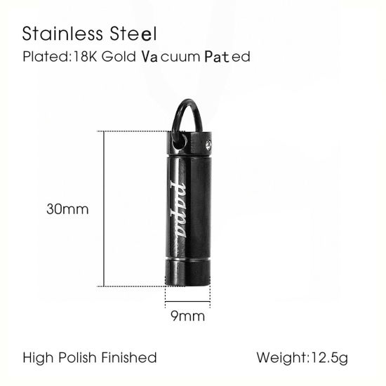 Immagine di Acciaio Inossidabile Cremazione Ash Urna Ciondoli Cilindrico Nero Messaggio " Daughter " Possibile Aprire 30mm x 9mm, 1 Pz