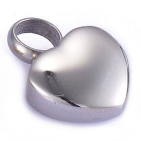 Image de Breloques en Acier Inoxydable Urne Funéraire de Crémation Cœur Argent Mat Pouvoir Graver sur Espace Blanc 15mm x 12mm , 1 Pièce