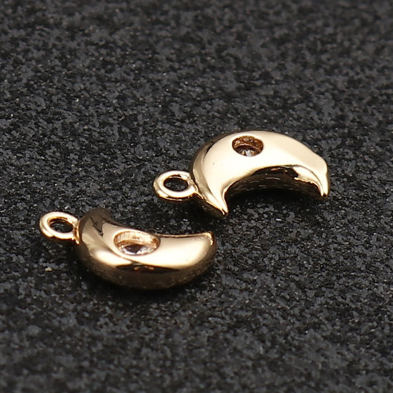 Picture of Brass Galaxy Charms Half Moon 18K Real Gold Plated Clear Rhinestone 10mm x 7mm, 3 PCs