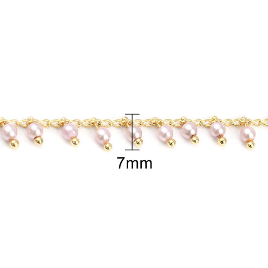 Picture of Brass & Acrylic Link Curb Chain Findings Gold Plated Light Pink 7x3mm, 1 M                                                                                                                                                                                    