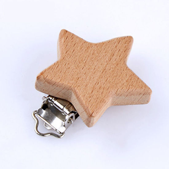 Изображение Beech Wood Baby Pacifier Clip Holder Star Natural, 1 Piece