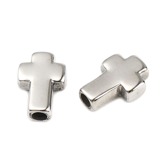 Imagen de Acero Inoxidable Religión Cuentas Cruz Tono de Plata 14mm x 10mm, Agujero: Aprox 2.7mm, 1 Unidad