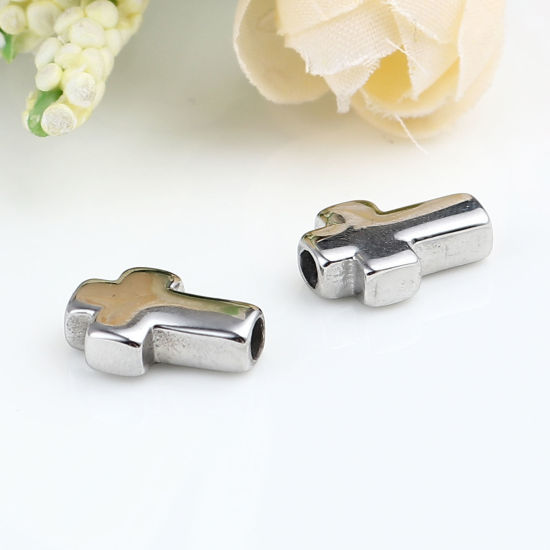 Imagen de Acero Inoxidable Religión Cuentas Cruz Tono de Plata 14mm x 10mm, Agujero: Aprox 2.7mm, 1 Unidad