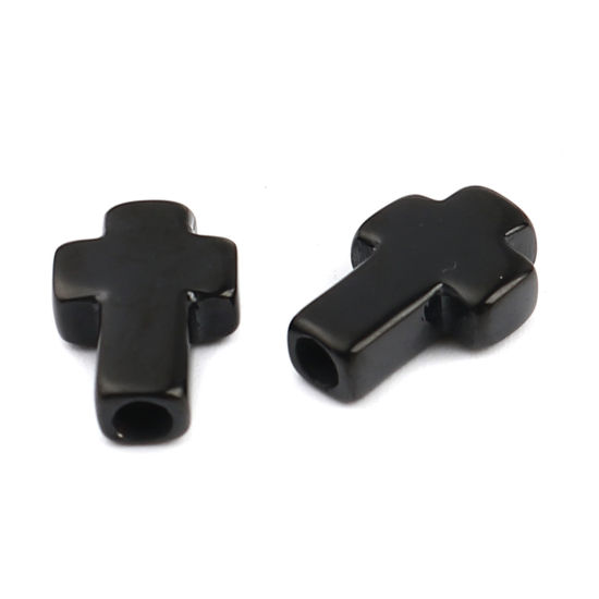 Imagen de 1 Unidad Recubrimiento al Vacío PVD Ecológico Acero Inoxidable Religión Cuentas Para Hacer Joyas De Bricolaje Negro Cruz 14mm x 10mm, Agujero: Aprox 2.7mm