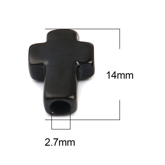 Imagen de 1 Unidad Recubrimiento al Vacío PVD Ecológico Acero Inoxidable Religión Cuentas Para Hacer Joyas De Bricolaje Negro Cruz 14mm x 10mm, Agujero: Aprox 2.7mm