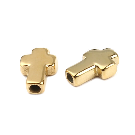 Imagen de Acero Inoxidable Religión Cuentas Cruz Chapado en Oro 14mm x 10mm, Agujero: Aprox 2.7mm, 1 Unidad