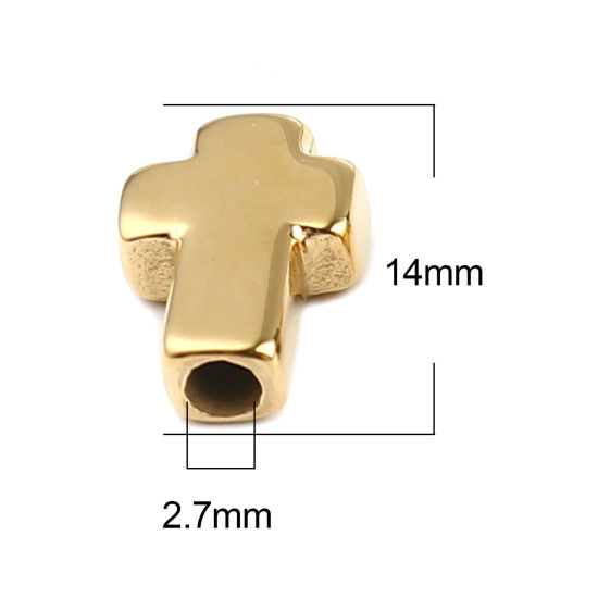 Imagen de Acero Inoxidable Religión Cuentas Cruz Chapado en Oro 14mm x 10mm, Agujero: Aprox 2.7mm, 1 Unidad