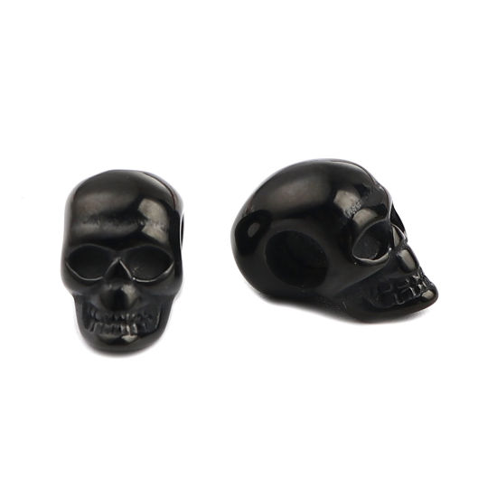 Imagen de 1 Unidad Recubrimiento al Vacío PVD Ecológico Acero Inoxidable Halloween Cuentas Para Hacer Joyas De Bricolaje Negro Cráneo 16mm x 9mm, Agujero: Aprox 4.9mm