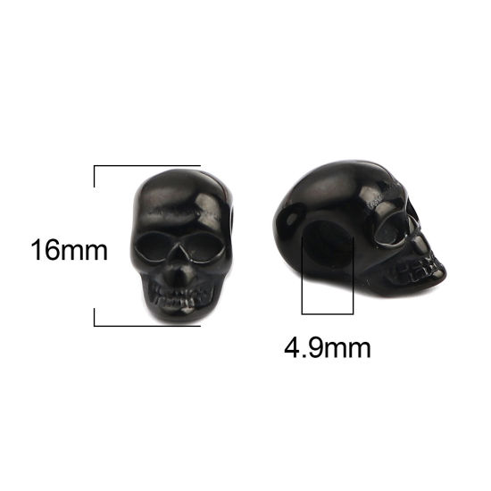 Imagen de 1 Unidad Recubrimiento al Vacío PVD Ecológico Acero Inoxidable Halloween Cuentas Para Hacer Joyas De Bricolaje Negro Cráneo 16mm x 9mm, Agujero: Aprox 4.9mm