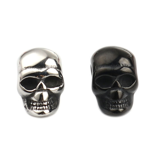 Imagen de 1 Unidad Recubrimiento al Vacío PVD Ecológico Acero Inoxidable Halloween Cuentas Para Hacer Joyas De Bricolaje Negro Cráneo 16mm x 9mm, Agujero: Aprox 4.9mm