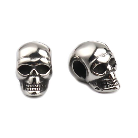 Imagen de Acero Inoxidable Halloween Cuentas Cráneo Plata Antigua 16mm x 9mm, Agujero: Aprox 4.9mm, 1 Unidad