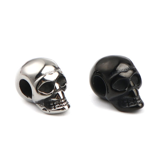 Imagen de Acero Inoxidable Halloween Cuentas Cráneo Plata Antigua 16mm x 9mm, Agujero: Aprox 4.9mm, 1 Unidad