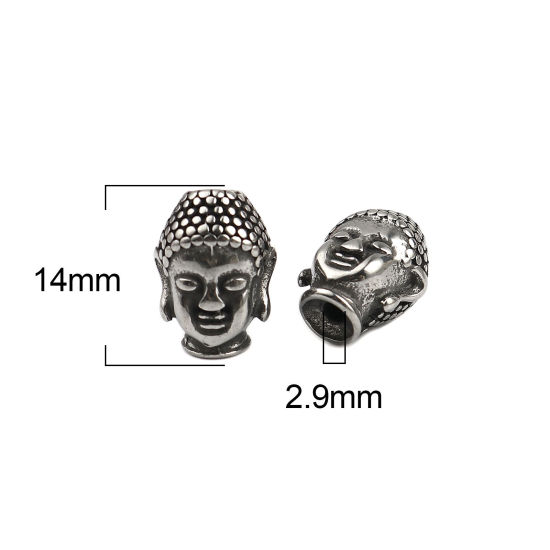 ステンレス鋼 宗教 ビーズ 仏 銀古美 14mm x 10mm、 穴：約 2.9mm、 1 個 の画像
