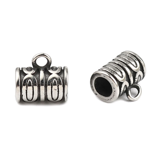 Image de Perle Bélière en Acier Inoxydable Colonne Argent Vieilli Ovale 10mm x 9mm , Trou: env. 4mm 1.9mm, 1 Pièce