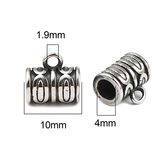 Image de Perle Bélière en Acier Inoxydable Colonne Argent Vieilli Ovale 10mm x 9mm , Trou: env. 4mm 1.9mm, 1 Pièce