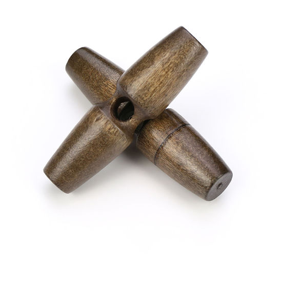 Picture of Natural Wood Horn Buttons Scrapbooking Single Hole Barrel Coffee 30mm, 20 PCs