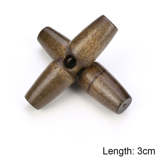 Picture of Natural Wood Horn Buttons Scrapbooking Single Hole Barrel Coffee 30mm, 20 PCs