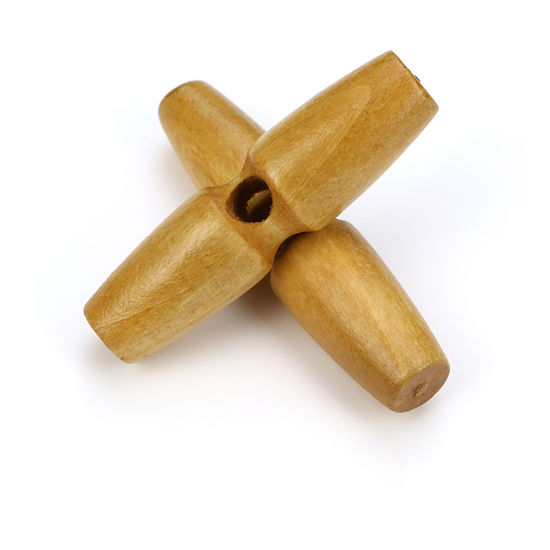 Picture of Natural Wood Horn Buttons Scrapbooking Single Hole Barrel Beige 30mm, 20 PCs