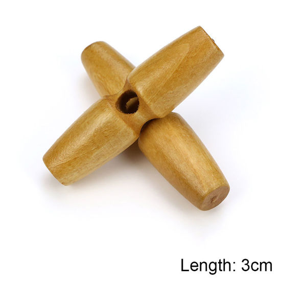 Picture of Natural Wood Horn Buttons Scrapbooking Single Hole Barrel Beige 30mm, 20 PCs