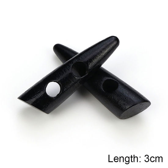 Bild von Natürliches Holz Knebelknöpfe Scrapbooking Zwei Löcher Marquise Schwarz 30mm, 20 Stück