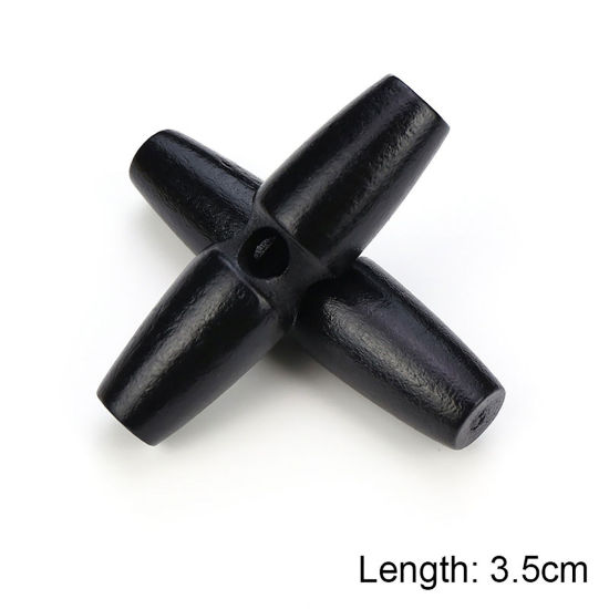 Picture of Natural Wood Horn Buttons Scrapbooking Single Hole Barrel Black 35mm, 20 PCs