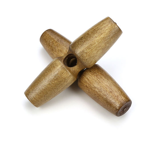 Picture of Natural Wood Horn Buttons Scrapbooking Single Hole Barrel Light Coffee 35mm, 20 PCs