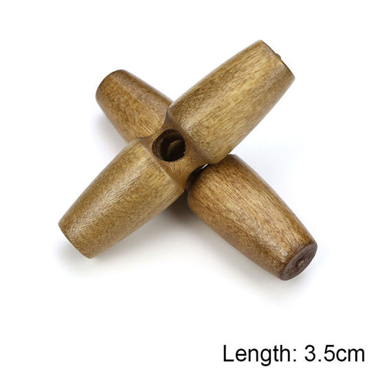 Picture of Natural Wood Horn Buttons Scrapbooking Single Hole Barrel Light Coffee 35mm, 20 PCs