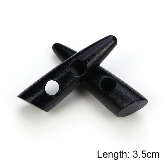 Bild von Natürliches Holz Knebelknöpfe Scrapbooking Zwei Löcher Marquise Schwarz 35mm, 20 Stück