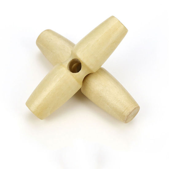 Picture of Wood Horn Buttons Scrapbooking Single Hole Barrel Natural 40mm, 20 PCs