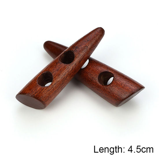 Picture of Natural Wood Horn Buttons Scrapbooking Two Holes Marquise Red Brown 45mm, 20 PCs