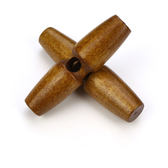 Picture of Natural Wood Horn Buttons Scrapbooking Single Hole Barrel Brown 50mm, 20 PCs