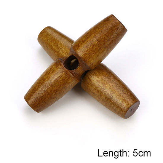 Picture of Natural Wood Horn Buttons Scrapbooking Single Hole Barrel Brown 50mm, 20 PCs