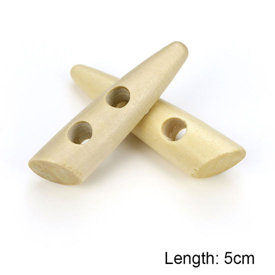 Bild von Holz Knebelknöpfe Scrapbooking Zwei Löcher Marquise Naturfarben 50mm, 20 Stück