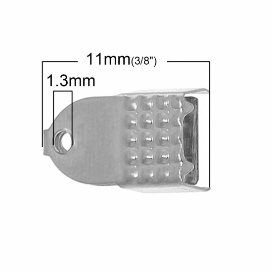 Bild von Eisen(Legierung) Schnur Endkappen für Halskette Für Halskette oder Armband Silberfarbe 11mm x 6mm, 500 Stücke