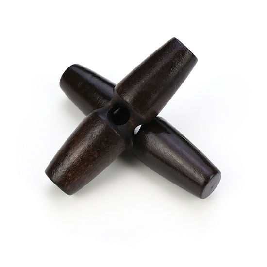 Picture of Natural Wood Horn Buttons Scrapbooking Single Hole Barrel Dark Coffee 60mm, 20 PCs