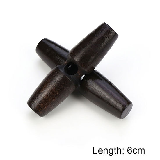 Picture of Natural Wood Horn Buttons Scrapbooking Single Hole Barrel Dark Coffee 60mm, 20 PCs