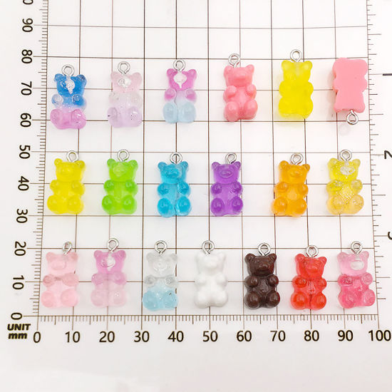 Bild von Zinklegierung + Harz Charms Süßigkeit Bär Hellrosa Farbverlauf 20mm x 10mm, 10 Stück