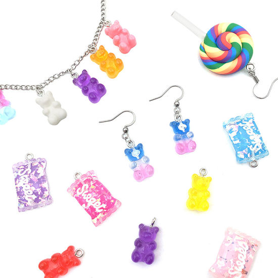 Picture of Zinc Based Alloy & Resin Charms Candy Bear Hot Pink Gradient Color 20mm x 10mm, 10 PCs