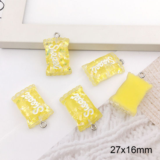 Bild von Zinklegierung + Harz Charms Süßigkeit Gelb Paillette 27mm x 16mm, 10 Stück