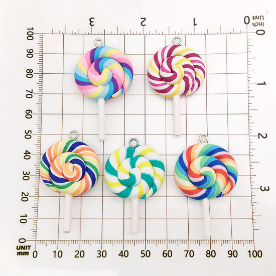 Picture of Zinc Based Alloy & Resin Pendants Lollipop Multicolor 55mm x 29mm, 10 PCs
