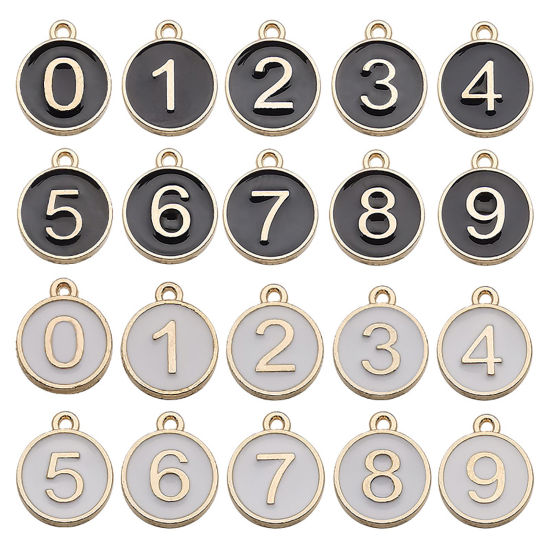 Picture of Zinc Based Alloy Charms Round Gold Plated White Number Message " 1 " Enamel 14mm x 12mm, 10 PCs