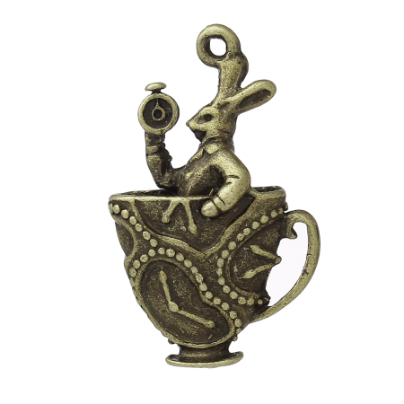 Pendentifs en Alliage de Zinc Tasse Bronze Antique Lapins 30mm x 18mm, 20 Pcs
