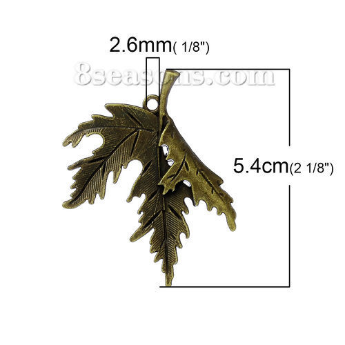 Immagine di Lega di Zinco Charm Ciondoli Foglia Tono del Bronzo 54mm x 44mm , 10 Pz