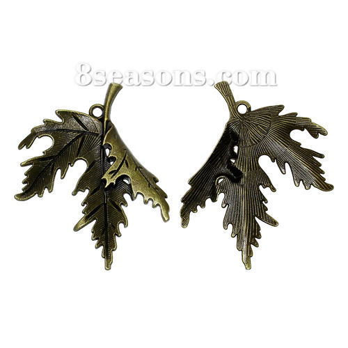 Immagine di Lega di Zinco Charm Ciondoli Foglia Tono del Bronzo 54mm x 44mm , 10 Pz