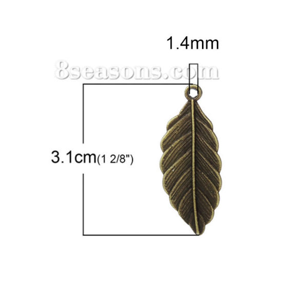 Bild von Zinklegierung Anhänger Blätter Bronzefarbe 31mm x 13mm, 50 Stück