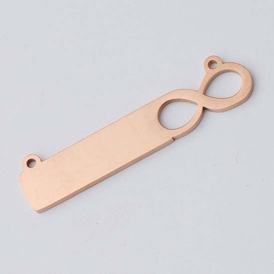 Picture of Stainless Steel Connectors Rectangle Infinity Symbol Rose Gold Blank Stamping Tags One Side 42mm x 10mm, 1 Piece