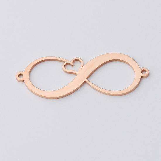 Picture of Stainless Steel Connectors Infinity Symbol Heart Rose Gold Blank Stamping Tags One Side 42mm x 15mm, 1 Piece