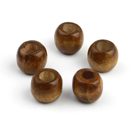 Picture of Natural Pine Wood Spacer Beads Cylinder Coffee About 12mm x 10mm, Hole: Approx 5.5mm, 500 PCs
